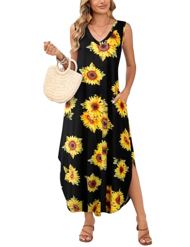 Image of JollieLovin Women Plus Size Summer Tank Maxi Dresses Sleeveless Causal V Neck Beach Long Dresses Swim Cover up (L-5X)