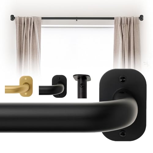 Blackout Curtain Rod Wrap Around Design, Adjustable 66-120 Inches, Wall/Ceiling Mount, 1 Inch Diameter, Room Darkening French Return Heavy Duty Metal, Modern Minimalist Bracket, Matte Black