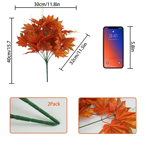 Tepaler 2Pcs Artificial Maple Leaf Shrubs Fake Fall Leaves Bundles 10 Branches Autumn Faux Plants Bushes For Indoor Outdoor Home Kitchen Living Room Fireplace Wedding Dining Table Hotel Decor #TOP6
