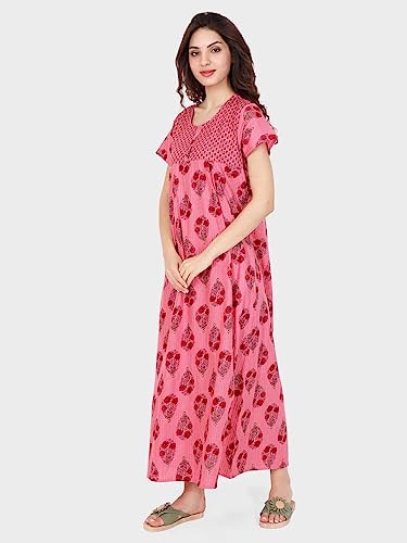 Image of Evolove Women's Cotton Long Maxi Night Gown Nighty Dress with Pocket & Stylish Button, Super Soft Comfortable (LNG-Button)