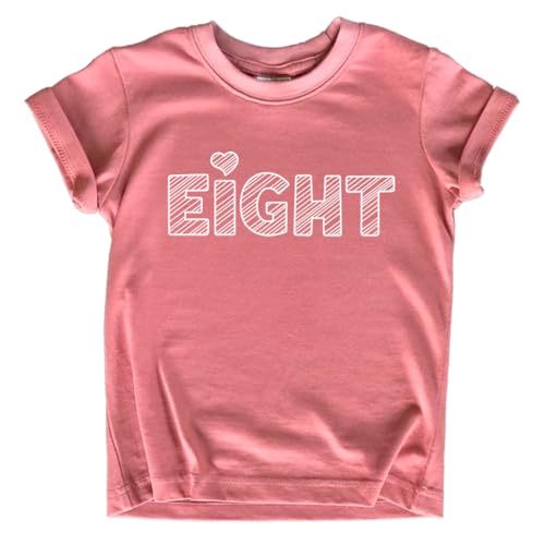 8th Birthday Shirt Girls 8 Years Old Eight Outfit Eighth Tshirt Gift Girls top 8 Heart tee (US, Age, 8 Years, Mauve)