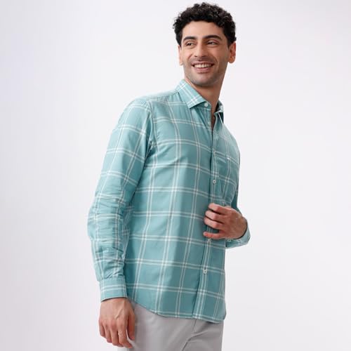 Image of BASICS 100% Cotton Checked Shirt for Men | Slim Fit | Everyday Smart Casual Wear | Full Sleeve