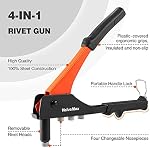 ValueMax 4-in-1 Hand Riveter/Rivet Gun, Pop Rivet Tool Kit with 200 Rivets - 3/32-inch, 1/8-inch, 5/32-inch, 3/16-inch, 4 Interchangeable Nosepieces, Suitable for Metal