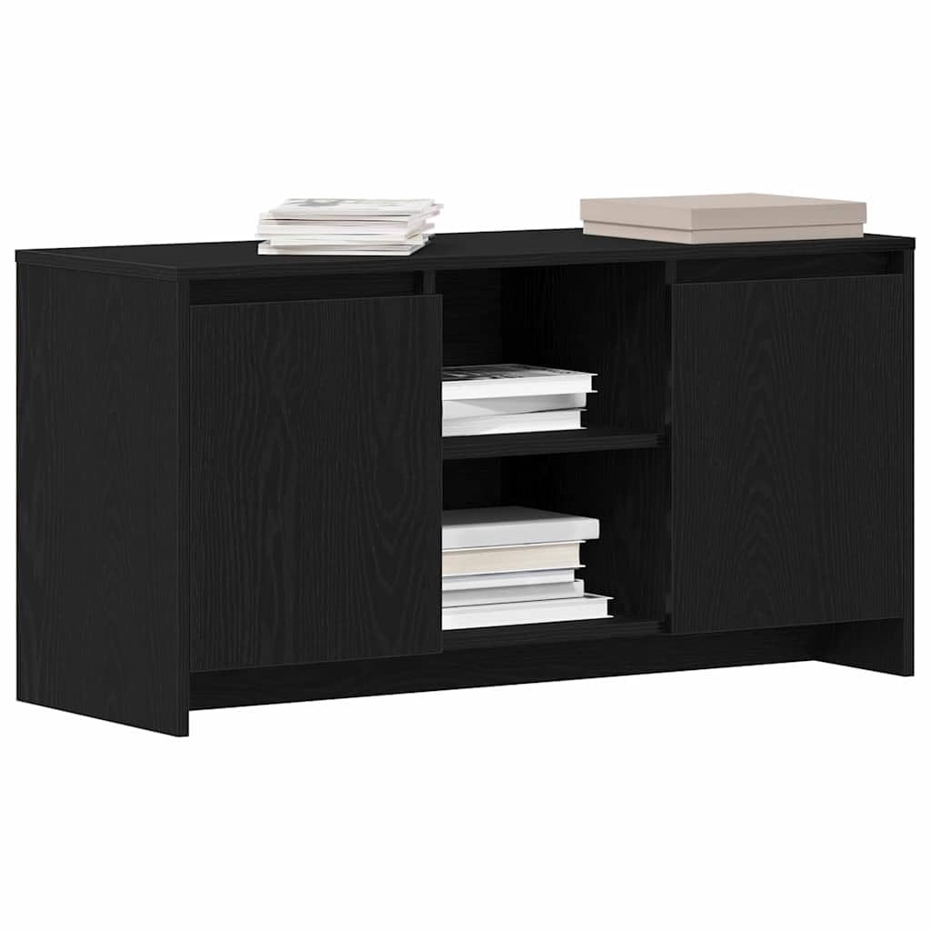Meuble TV moderne chêne noir anti-désordre avec rangements fermés gain de place