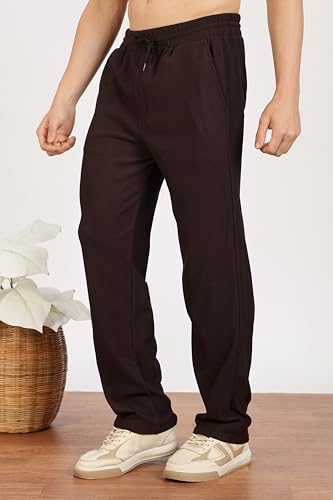 Image of Men's Regular Fit Textured Trousers with Elastic Waistband & Drawstring Closure - Casual & Smart Everyday Pants