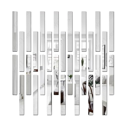Chote Mote Seller - Strip 20 Designed Rectangle Shape for Wall, Acrylic Mirror Wall Decor Stickers, Wall Stickers for Hall Room. (20, Silver)