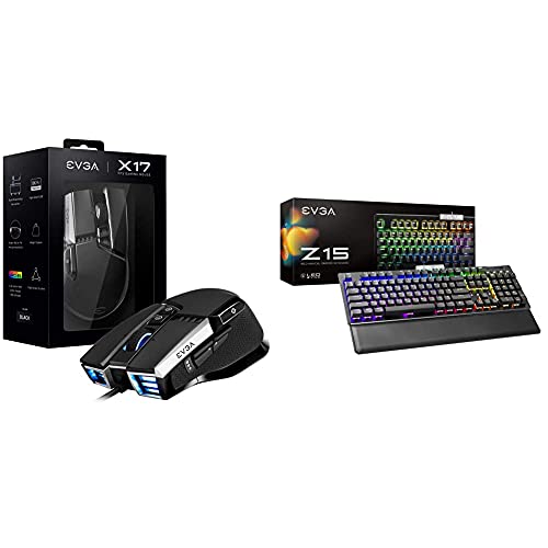 Evga X17 Gaming Mouse, Wired, Black, Customizable Z15 Rgb Gaming Keyboard, Rgb Backlit Led, Hotswappable Mechanical Kaihl Speed Bronze Switches (Clicky), 822-W1-15Us-Kr #TOP7