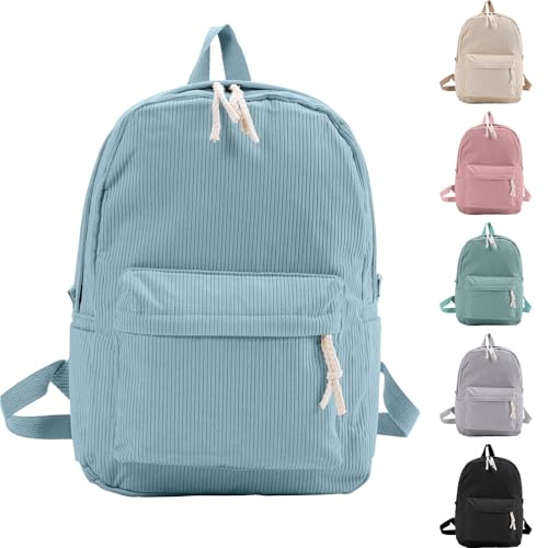 Image of InfiniZer Corduroy School Bags for Boys Girls Causal School Bookbag Lightweight Travel Backpack Rucksack for Women College Teenage (Blue)