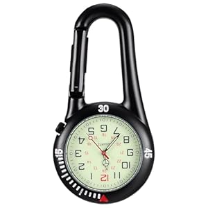 Clip-on Light Alloy Unisex Backpack Buckle Belt fob Watch Black with White dial Ideal for Doctors Climbing (Black)