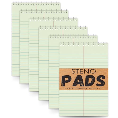 1InTheOffice Steno Pads 15 x 23 cm, Steno Pads, Spiral Steno Pads, Gregg Rule, Green Tint, 15 x 23 c