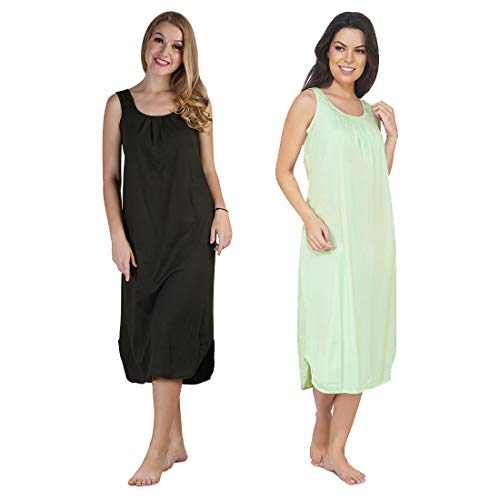 Image of BLAZON Women's Cotton Hosiery Solid Maxi Nighty Slip (Pack of 2) Available Sizes: S, M, L, XL, 2XL, 3XL, 4XL, 5XL