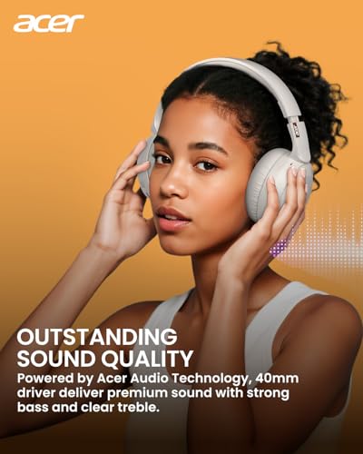 Acer Wireless Bluetooth Headphones, 70 Hours Playtime, Foldable Over-Ear Headphones with 40mm Drivers, Memory Foam Earpads, Multipoint Bluetooth 6.0 for Travel, Home, Office, White - image 2