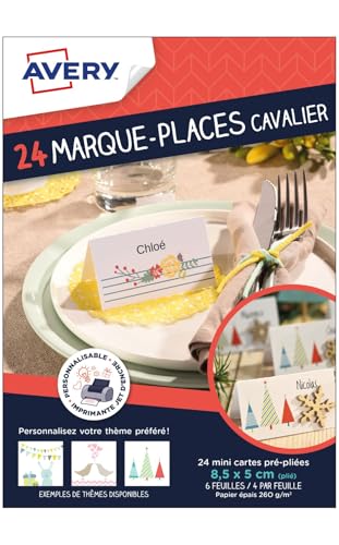 Avery Moments créatifs Lot de 24 Marque-places sur Chevalet de table 8,5 x 5 cm Blanc