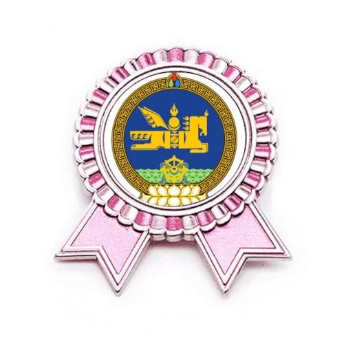 Broche emblème national Mongolie Art déco finitions métal rose de qualité