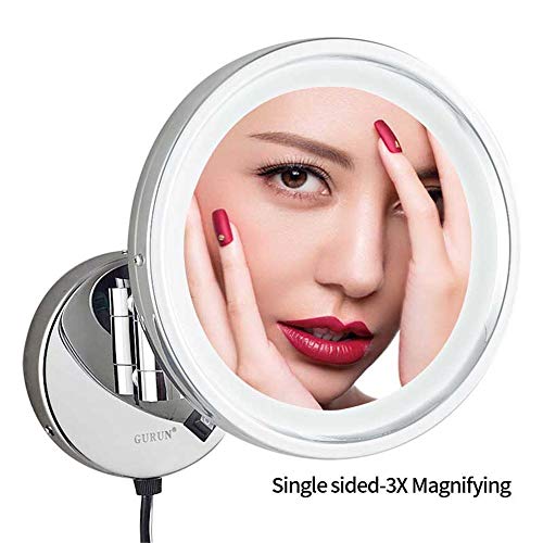 Miroir grossissant mural LED 7X avec double bras pliable pour salle de bain d'hôtel