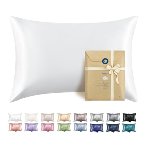 Bedsure Satin Pillowcase with Zipper Similar to Silk Pillow Cases 2 Pack White Satin Pillow Cases Standard Size Silky & Soft Pillow Covers Valentines Day Gifts for Women Men 20x26 Inches