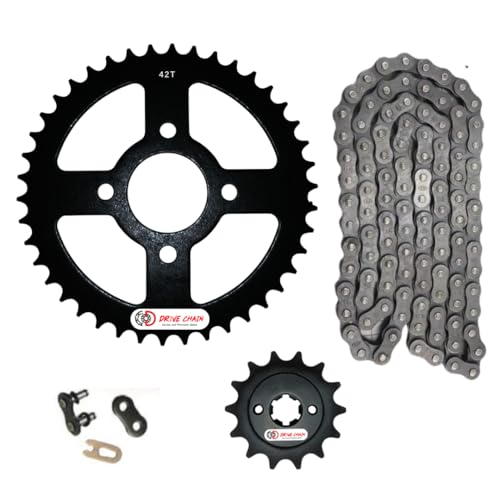 Image of Pulsar 150 Twin Disc Drive Chain Hardened and Premium Chain Sprockets kit for Bajaj Pulsar 150 Twin Disc /DTSI /UG5 /BS4 /BS6 Size 42T(4Hole) /14T(2Hole) /R520H-106Links with Branded Warranty