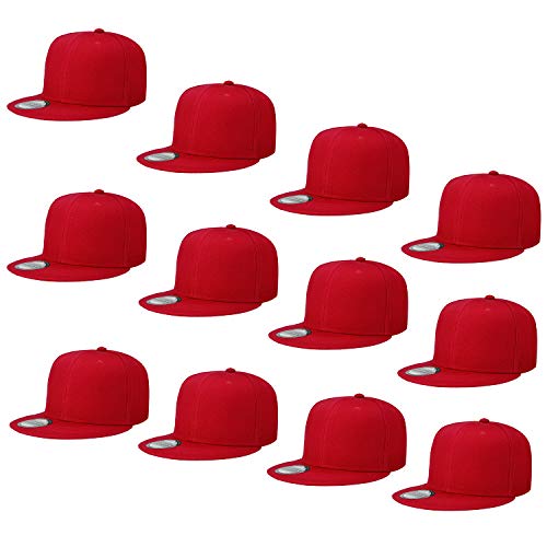 Image of Falari Wholesale 12 Pack Snapback Hat Cap Hip Hop Style Flat Bill Blank Solid Color Adjustable Size