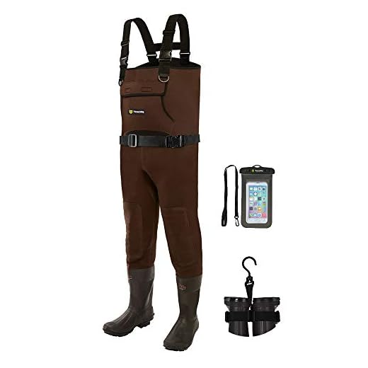 TIDEWE Neoprene Waders, Cleated Bootfoot Men Chest Waders, Waterproof Durable Fishing & Hunting Chest Waders Brown Size 7