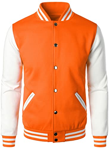 HOOD CREW Man’s Varsity Baseball Jacket Cotton Blend Letterman Jackets Orange L
