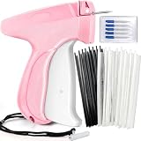 wonfurd Stitchy Quick Clothing Fixer, Mini Stitch Gun for Clothes, Clothing Stitch Tagging Gun, Quick Stitch Sewing Hemming Gun, Stitchy Tool with 5 Needles,1000 Black & 1000 White Fasteners, Pink