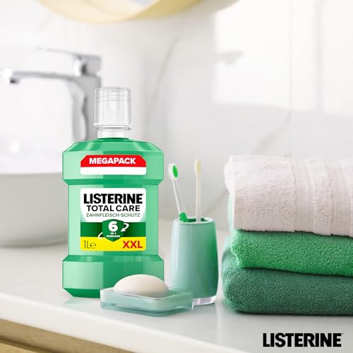 LISTERINE Total Care Zahnfleisch-Schutz 1000 ml, schützende Mundspülung gegen Zahnfleischprobleme mit 6 in 1 Wirkung, antibakterielles Mundwasser stärkt die Zähne, bis zu 24h frischer Atem