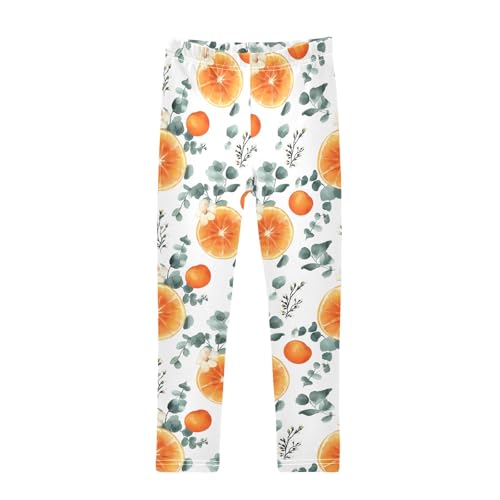 senya Girls Printed Leggings Yoga Pants Orange Vine Pattern for Kids in 4t to 10 Years, 4T