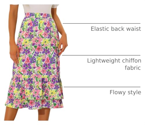 Image of Allegra K Women's Printed Skirt 2025 Weekend Trendy Summer Chiffon Ruffle Tiered Flowy Midi Skirts