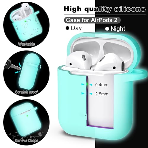 Image of AirPods Case Cover with Keychain, Full Protective Silicone AirPods Accessories Skin Cover for Women Men Girl Boy with Apple AirPods Wireless Charging Case,Front LED Visible-Glow Blue