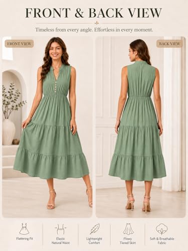 Image of BROVAVE Womens 2026 Summer Sleeveless Shirt Dress Collar Striped V Neck Casual Midi Dresses