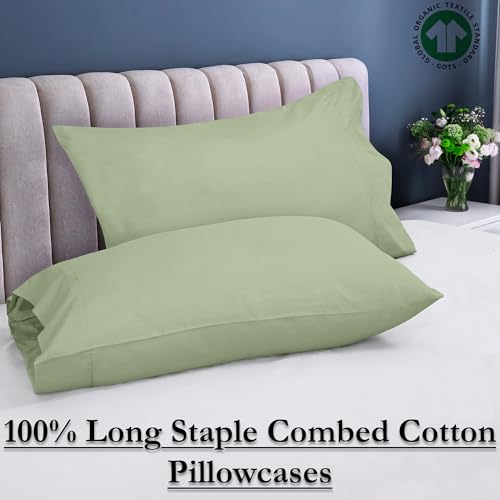 Image of ROYALE LINENS 300 Thread Count 100% Long Staple Combed Cotton Pillowcases Set of 2 - Ultra Soft - King Bed Pillow Cover - 20 inchx30 inch - Breathable, Cool & Crisp Percale Pillow Cases (King, Sage Green)