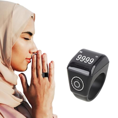 Anillo Electrónico de los Dedos, IP67 Smart Rechagable Tasbeeh Misbaha Tasbih Contador, MAX 9999, Anillo de Conteo de Clicker para Musulmanes Recordatorio de Oración Islámica