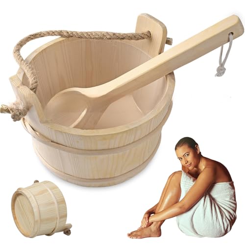 Sauna Bucket and Lockle Set 4L Wood Kit de sauna con mango espeso Barril de conservación de plástico para conservas para el baño Herramientas personales