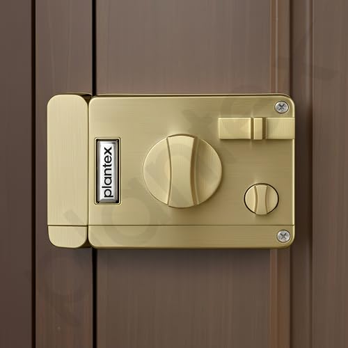 Image of Plantex Heavy Duty Night Latch Door Lock with Key & Knob for Main Door /Inside Opening for Home,Hotel,Office - Pack of 1 (Brass Antique)