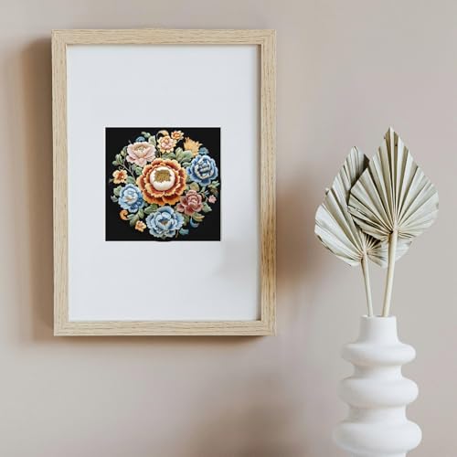 Image of FONNUY Floral Embroidery Kit, Cross Stitch Kits for Beginners, Handmade Crafts with Printed Patterns for Beginner Adults, Easy to Follow Color Thread Needlework, 8'' Hoop (Petals Unfurling)
