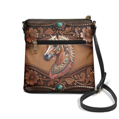 Image of Leather Women Crossbody Hobo Bag Satchel Purse Handbag with Adjustable Shoulder Strap and Zipper Pockets