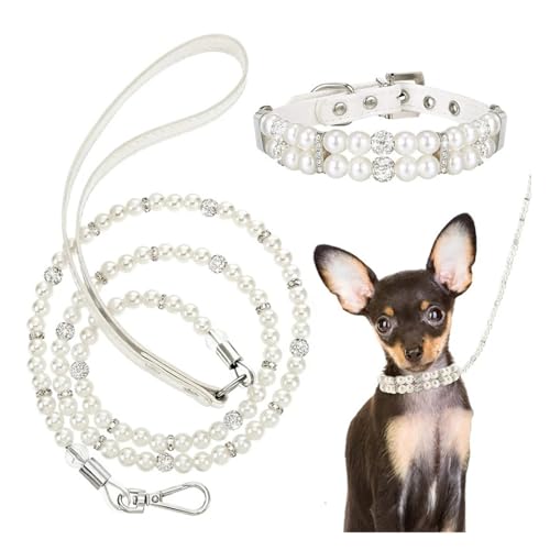 Collier de perles réglable ensemble pour chien cuir strass S