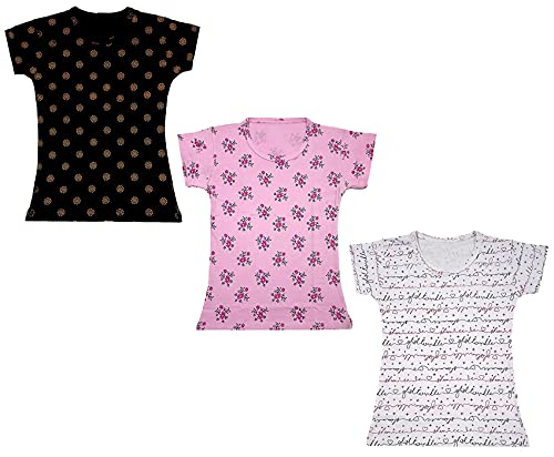 Image of indi weaves Girls Printed Cotton Half Sleeves Tshirts (Pack of 3)