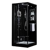 Maya Bath Platinum Arezzo Luxury Home Spa Steam Shower & Whirlpool Bathtub | 2-Person (37' x 37' x 88') | 5KW Generator, 6 Massage Jets, 12' Smart TV & Bluetooth (Left Hand Orientation, Black)