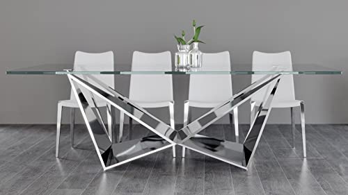 Modern Serra 94" Dining Table - Clear Glass With Polished Stainless Steel Base #TOP11