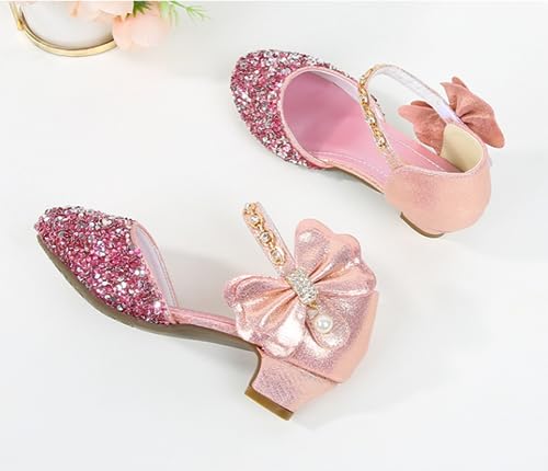 Girls Sparkling Mary Jane Dress Shoes Wedding Party Glitter Low Heel Princess Flower Shoe3