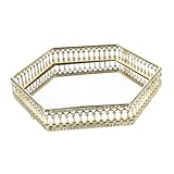 Plateau de maquillage en verre : ✅✅✅✅ design clair du plateau décoratif doré, plateau miroir doré, plateau porte-bijoux, vous aide à réduire l'encombrement du comptoir, rend l'organisation claire et vous permet d'avoir tous les bijoux, bagues, boucles d'oreilles, colliers, bibelots à portée de main. . ce plateau à bijoux en or, plateau de maquillage, plateau miroir est également facile à entretenir.