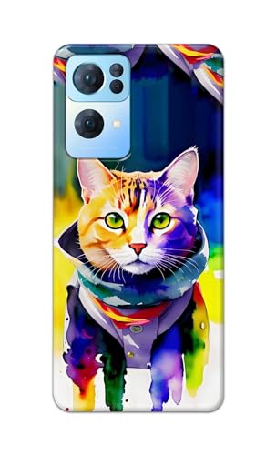 Image of Printed Hard Back Cover for Oppo Reno7 Pro 5G | Oppo Reno 7 Pro 5G Back Cover (Coloured Cat) -190724(EA)