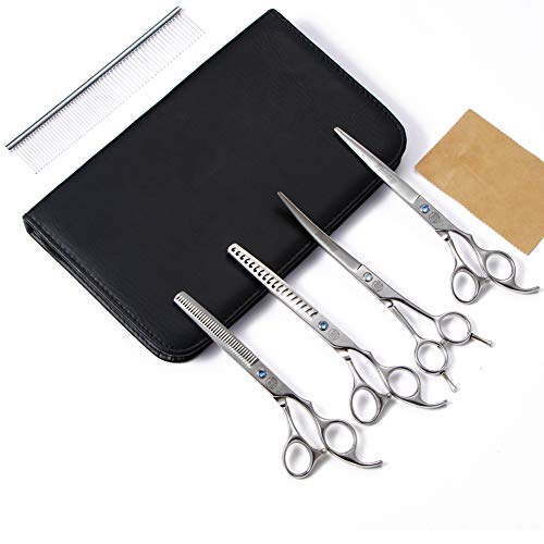 Image of Moontay Professional Dog Grooming Scissors Set, 7 Inch /8 Inch Pet Scissors - Curved & Thinning Shears for Dogs