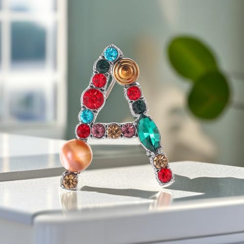 Image of Rhinestone Initial Brooch - 26 Letter A-Z Lapel Pin with Colorful Crystals - Capital Letter Pin for Women & Girls - Suitable for Dress, Suit, Bags & Decors