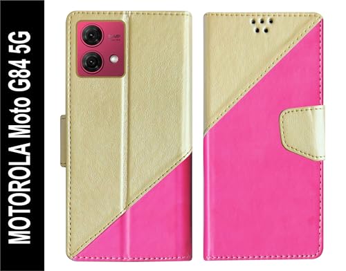 Image of SBMS Flip Cover for Motorola Moto G84 5G Back Cover Case with Magnatic Closure | Inbuilt Stand | Card Pocket & Money Pocket (Multi Pink)