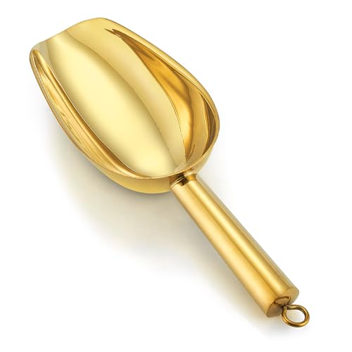 Herogo Pelle à farine, en acier inoxydable, petite pelle à glace pour farine, nourriture, café, nourriture, bonbons, cuisine, bar, mariage, buffet, fête, passe au lave-vaisselle (doré)