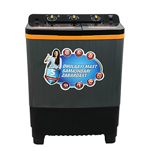 Image of Intex 7.5 KG Semi Automatic Top Loading Washing Machine with Toughened Glass Lid (Modern Design, Dark Black-Grey-Orange, , SA75DBHG)