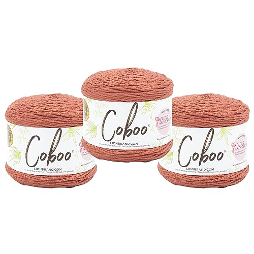 Image of Lion Brand Yarn, Coboo Cotton Blend Crochet Yarn, Russet, Orange, 3 Pack