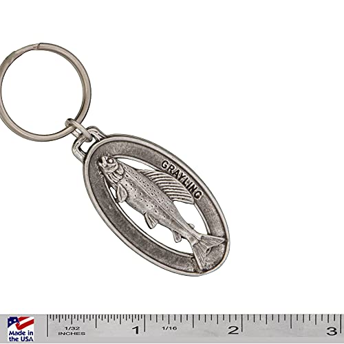 Grayling, Fish Keychain, Pewter F038, 1 3/4”, Artic, Salmonidae, Lapel Pin, Hat, Pins, Brooch, Brooches, Jewelry, Gift, 100% Handmade in the USA, 200 Fish Designs Available.2